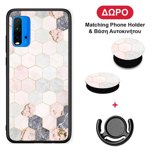 Marble Hexagon Pink - Xiaomi Poco M3 θήκη + Δώρο Phone Holder & Βάση Αυτοκινήτου