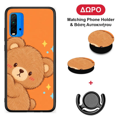 Peekaboo Teddy on Orange - Xiaomi Poco M3 θήκη + Δώρο Phone Holder & Βάση Αυτοκινήτου