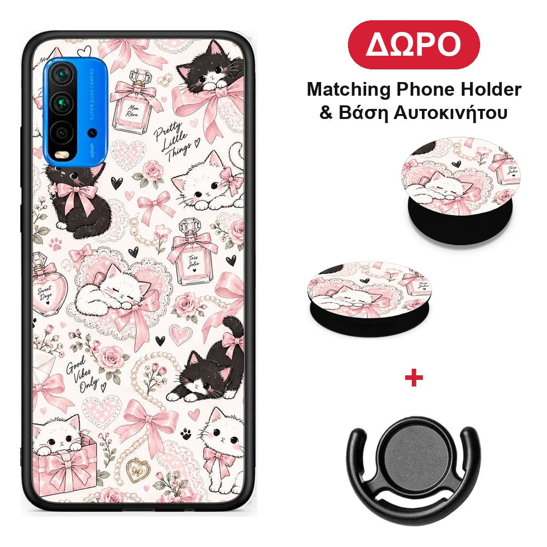 Pink Bows and Kittens Collage - Xiaomi Poco M3 θήκη + Δώρο Phone Holder & Βάση Αυτοκινήτου