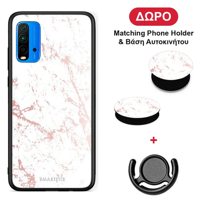 Marble Pink Splash - Xiaomi Poco M3 θήκη + Δώρο Phone Holder & Βάση Αυτοκινήτου