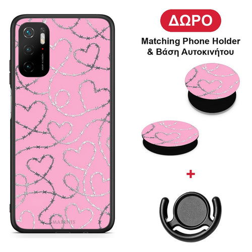Barbed Wire Hearts on Pink - Xiaomi Poco M3 Pro θήκη + Δώρο Phone Holder & Βάση Αυτοκινήτου