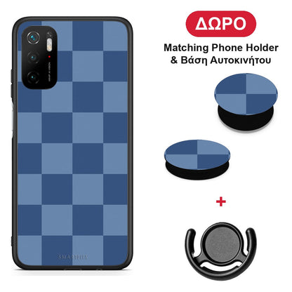 Denim Blue Checkerboard - Xiaomi Poco M3 Pro θήκη + Δώρο Phone Holder & Βάση Αυτοκινήτου