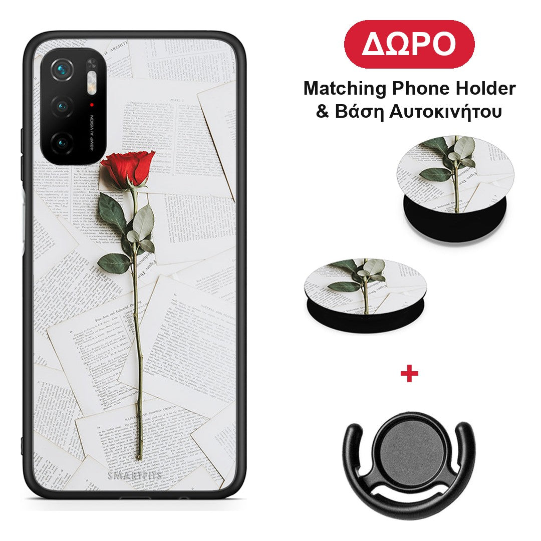 Red Rose - Xiaomi Poco M3 Pro θήκη + Δώρο Phone Holder & Βάση Αυτοκινήτου