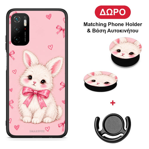 White Bunny and Pink Bows - Xiaomi Poco M3 Pro θήκη + Δώρο Phone Holder & Βάση Αυτοκινήτου