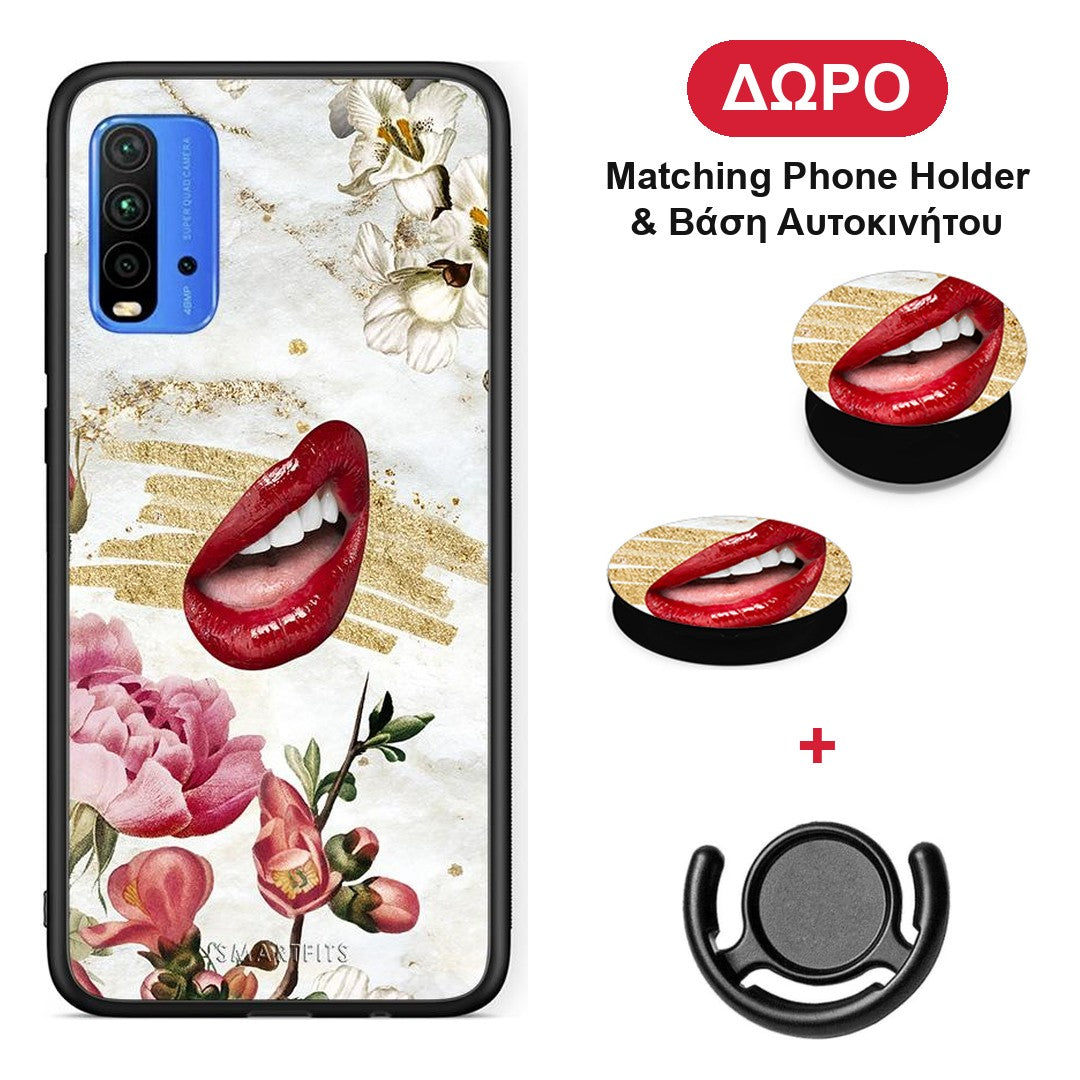 Red Lips - Xiaomi Poco M3 θήκη + Δώρο Phone Holder & Βάση Αυτοκινήτου