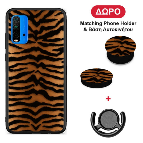 Tiger Print Orange and Black - Xiaomi Poco M3 θήκη + Δώρο Phone Holder & Βάση Αυτοκινήτου