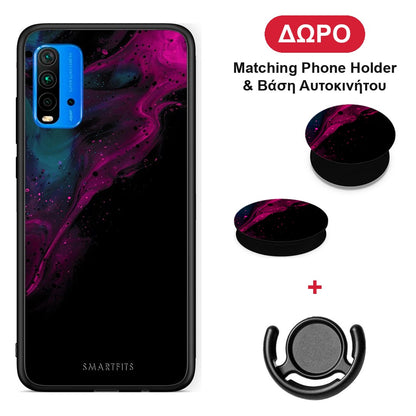 Watercolor Pink Black - Xiaomi Poco M3 θήκη + Δώρο Phone Holder & Βάση Αυτοκινήτου