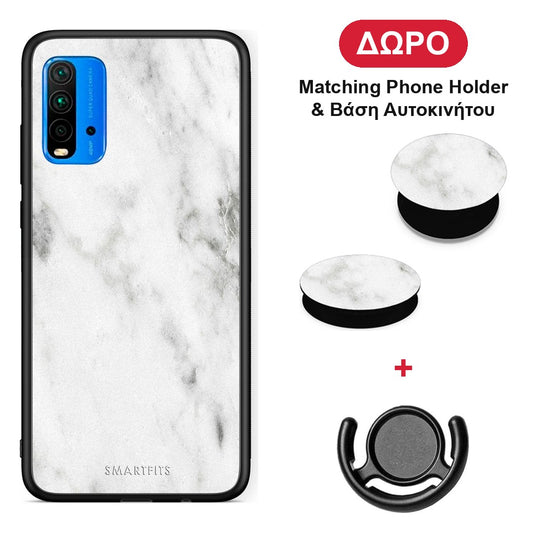 Marble White - Xiaomi Poco M3 θήκη + Δώρο Phone Holder & Βάση Αυτοκινήτου