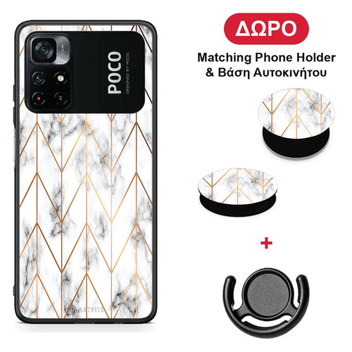Marble Gold Geometric - Xiaomi Poco M4 Pro 4G θήκη + Δώρο Phone Holder & Βάση Αυτοκινήτου
