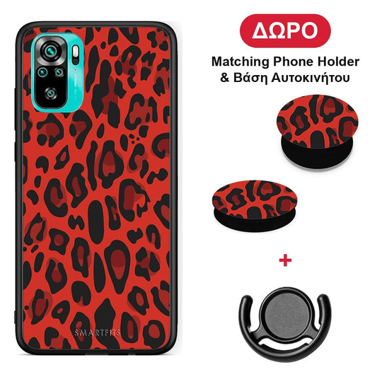 Animal Red Leopard - Xiaomi Poco M5s θήκη + Δώρο Phone Holder & Βάση Αυτοκινήτου