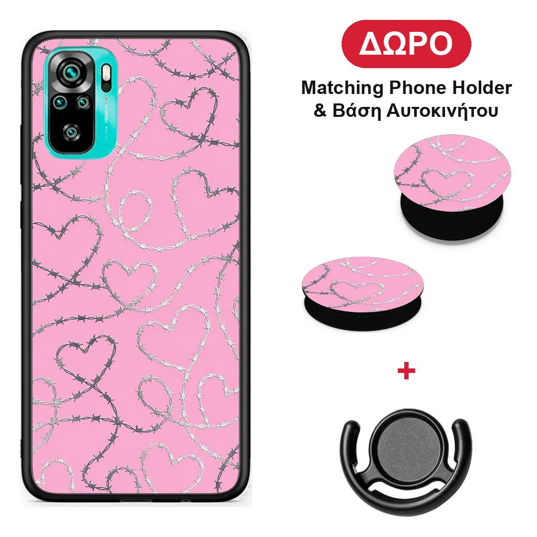 Barbed Wire Hearts on Pink - Xiaomi Poco M5s θήκη + Δώρο Phone Holder & Βάση Αυτοκινήτου