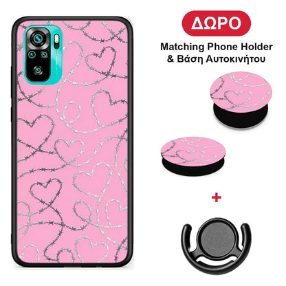 Barbed Wire Hearts on Pink - Xiaomi Poco M5s θήκη + Δώρο Phone Holder & Βάση Αυτοκινήτου