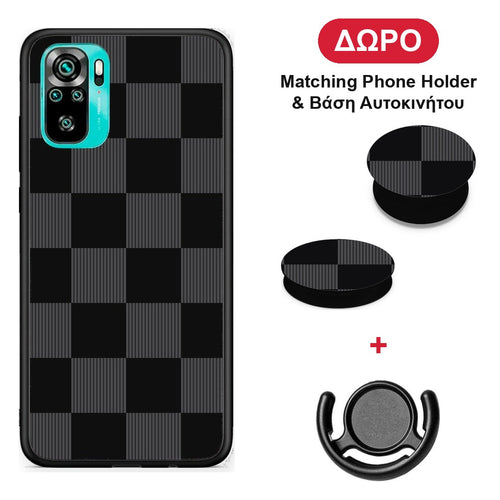 Black and Charcoal Striped Checks - Xiaomi Poco M5s θήκη + Δώρο Phone Holder & Βάση Αυτοκινήτου