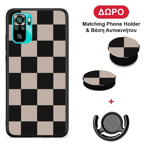 Black and Taupe Striped Checks - Xiaomi Poco M5s θήκη + Δώρο Phone Holder & Βάση Αυτοκινήτου