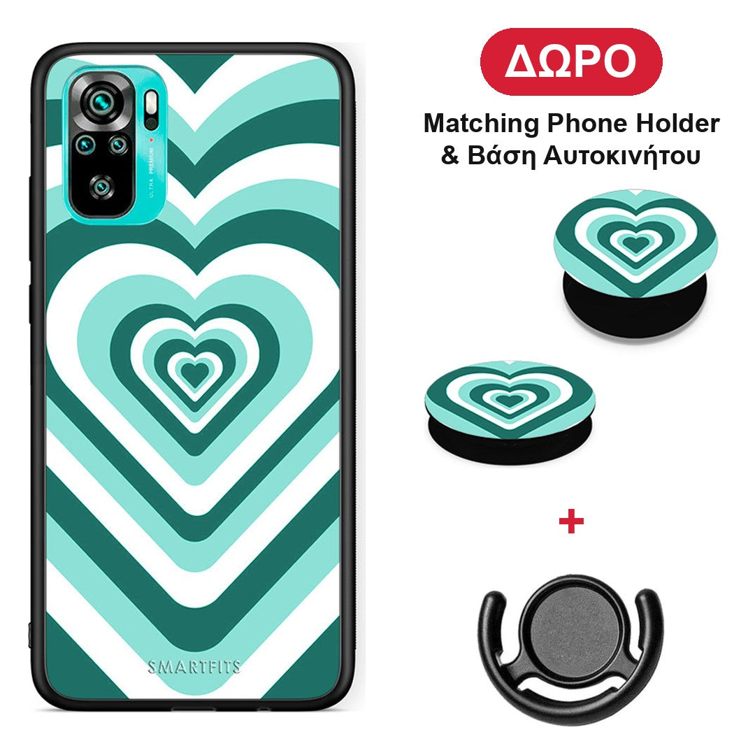 Green Hearts - Xiaomi Poco M5s θήκη + Δώρο Phone Holder & Βάση Αυτοκινήτου