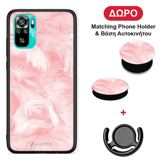 Boho Pink Feather - Xiaomi Poco M5s θήκη + Δώρο Phone Holder & Βάση Αυτοκινήτου