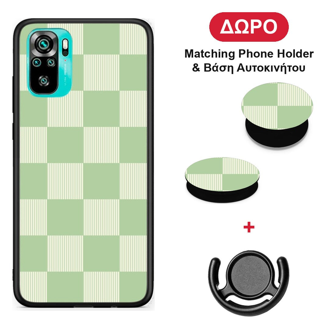 Sage and Cream Striped Checks - Xiaomi Poco M5s θήκη + Δώρο Phone Holder & Βάση Αυτοκινήτου