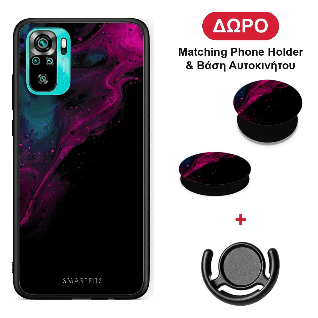 Watercolor Pink Black - Xiaomi Poco M5s θήκη + Δώρο Phone Holder & Βάση Αυτοκινήτου
