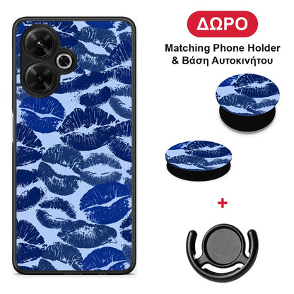 Blue Lipstick Kisses - Xiaomi Poco M6 4G θήκη + Δώρο Phone Holder & Βάση Αυτοκινήτου