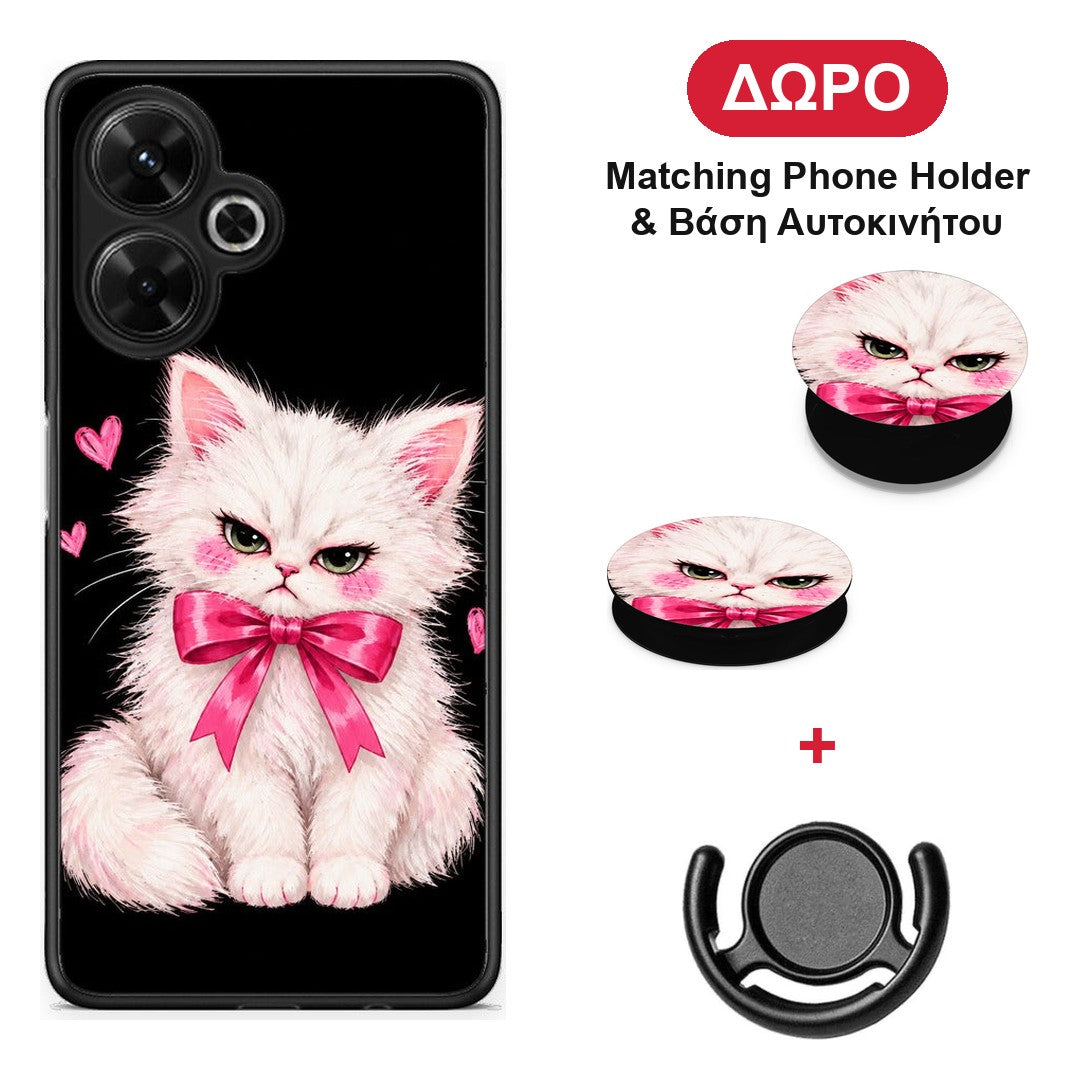 Grumpy Party Kitten on Black - Xiaomi Poco M6 4G θήκη + Δώρο Phone Holder & Βάση Αυτοκινήτου