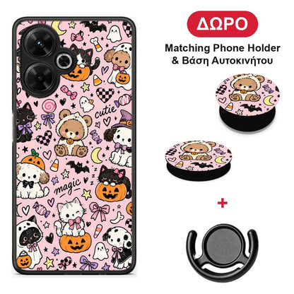 Halloween Cute Animals on Pink - Xiaomi Poco M6 4G θήκη + Δώρο Phone Holder & Βάση Αυτοκινήτου