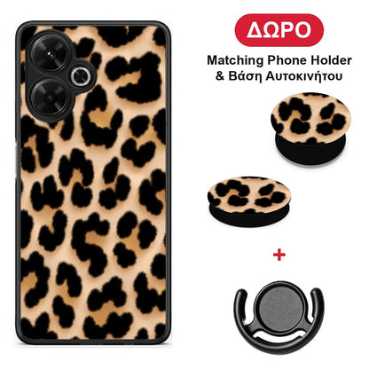 Leopard Print Tan Large - Xiaomi Poco M6 4G θήκη + Δώρο Phone Holder & Βάση Αυτοκινήτου