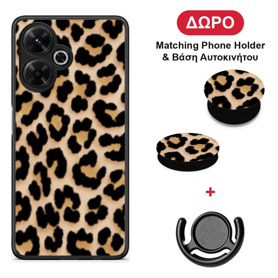 Leopard Print Tan Small - Xiaomi Poco M6 4G θήκη + Δώρο Phone Holder & Βάση Αυτοκινήτου