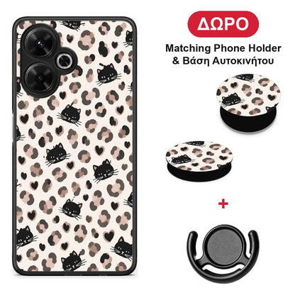Leopard Spots and Black Cats on Cream - Xiaomi Poco M6 4G θήκη + Δώρο Phone Holder & Βάση Αυτοκινήτου