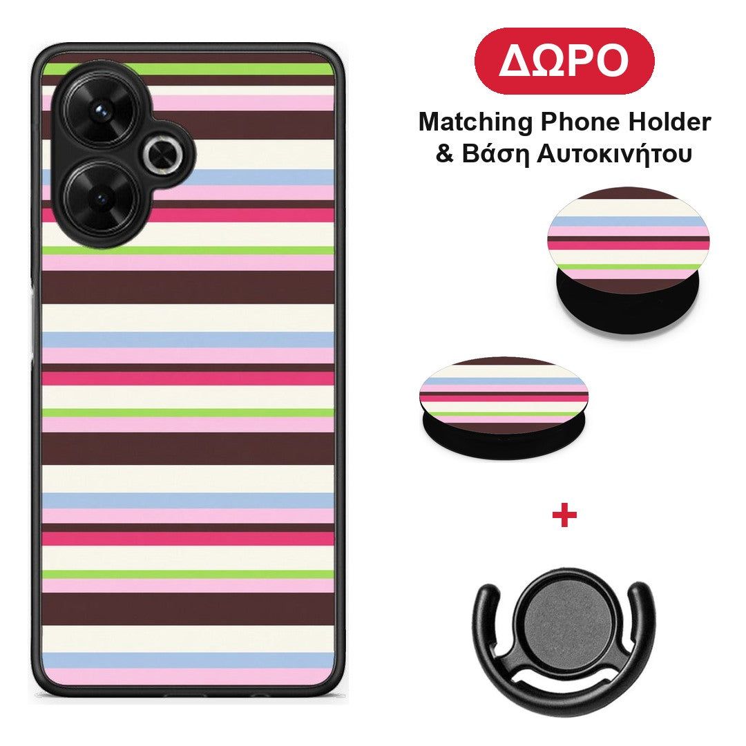 Multicolour Horizontal Stripes - Xiaomi Poco M6 4G θήκη + Δώρο Phone Holder & Βάση Αυτοκινήτου