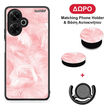 Boho Pink Feather - Xiaomi Poco M6 4G θήκη + Δώρο Phone Holder & Βάση Αυτοκινήτου