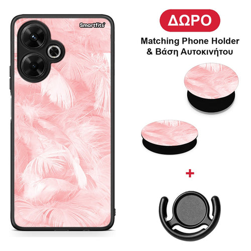 Boho Pink Feather - Xiaomi Poco M6 4G θήκη + Δώρο Phone Holder & Βάση Αυτοκινήτου
