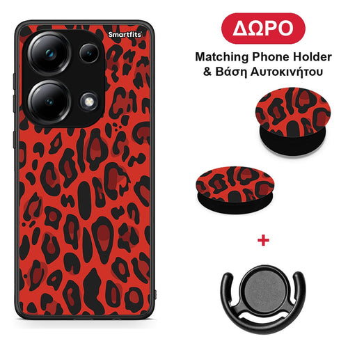 Animal Red Leopard - Xiaomi Poco M6 Pro θήκη + Δώρο Phone Holder & Βάση Αυτοκινήτου