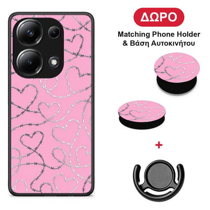 Barbed Wire Hearts on Pink - Xiaomi Poco M6 Pro θήκη + Δώρο Phone Holder & Βάση Αυτοκινήτου