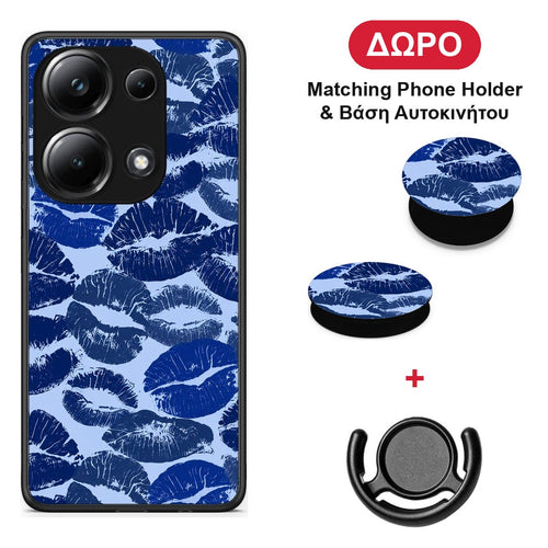 Blue Lipstick Kisses - Xiaomi Poco M6 Pro θήκη + Δώρο Phone Holder & Βάση Αυτοκινήτου