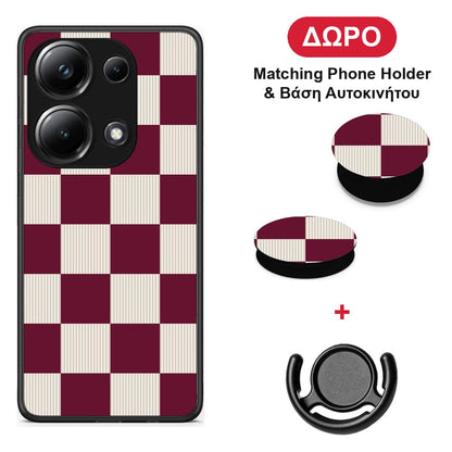 Burgundy and Cream Striped Checks - Xiaomi Poco M6 Pro θήκη + Δώρο Phone Holder & Βάση Αυτοκινήτου