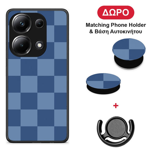 Denim Blue Checkerboard - Xiaomi Poco M6 Pro θήκη + Δώρο Phone Holder & Βάση Αυτοκινήτου