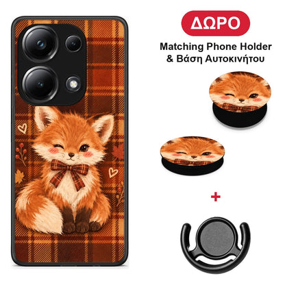 Fox on Autumn Tartan - Xiaomi Poco M6 Pro θήκη + Δώρο Phone Holder & Βάση Αυτοκινήτου