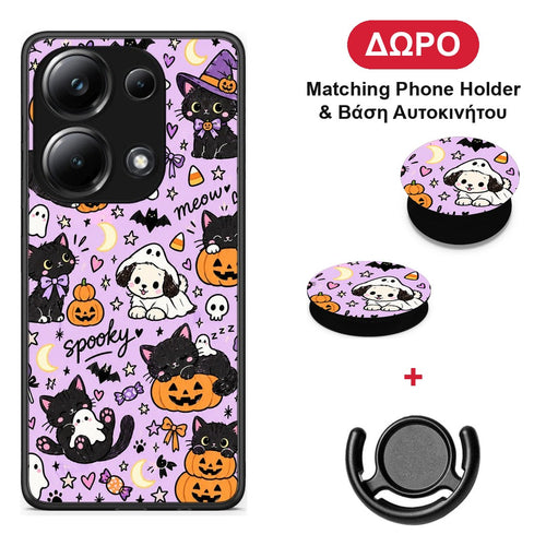 Halloween Black Cats on Lilac - Xiaomi Poco M6 Pro θήκη + Δώρο Phone Holder & Βάση Αυτοκινήτου
