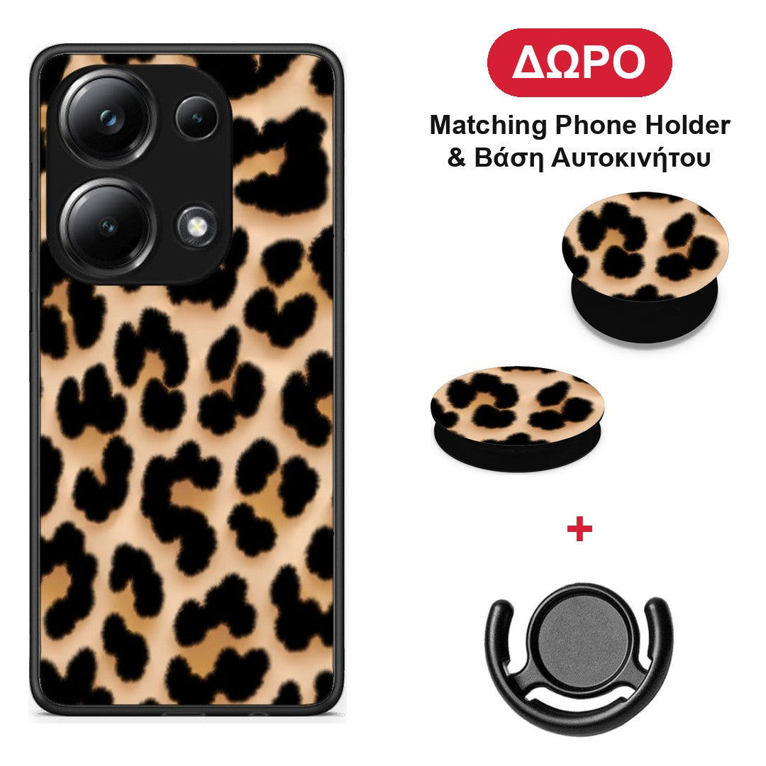 Leopard Print Tan Large - Xiaomi Poco M6 Pro θήκη + Δώρο Phone Holder & Βάση Αυτοκινήτου