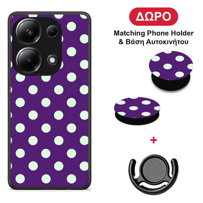 Mint Polka Dots on Purple - Xiaomi Poco M6 Pro θήκη + Δώρο Phone Holder & Βάση Αυτοκινήτου