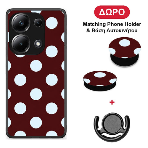 Pale Blue Large Polka Dots on Burgundy - Xiaomi Poco M6 Pro θήκη + Δώρο Phone Holder & Βάση Αυτοκινήτου
