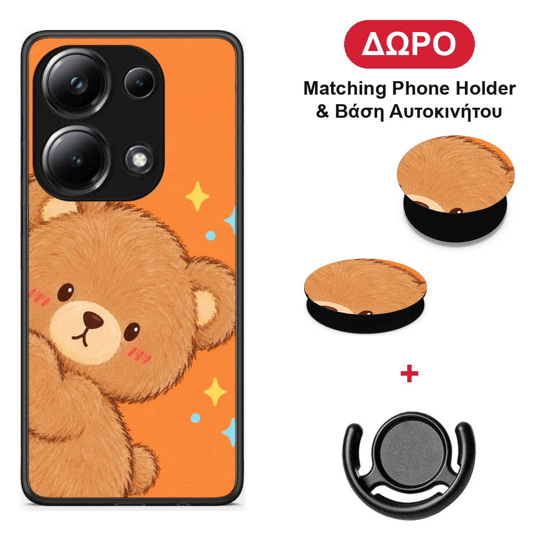 Peekaboo Teddy on Orange - Xiaomi Poco M6 Pro θήκη + Δώρο Phone Holder & Βάση Αυτοκινήτου