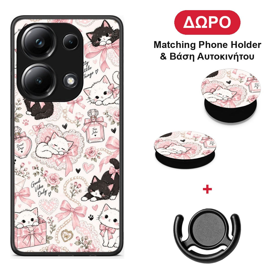 Pink Bows and Kittens Collage - Xiaomi Poco M6 Pro θήκη + Δώρο Phone Holder & Βάση Αυτοκινήτου