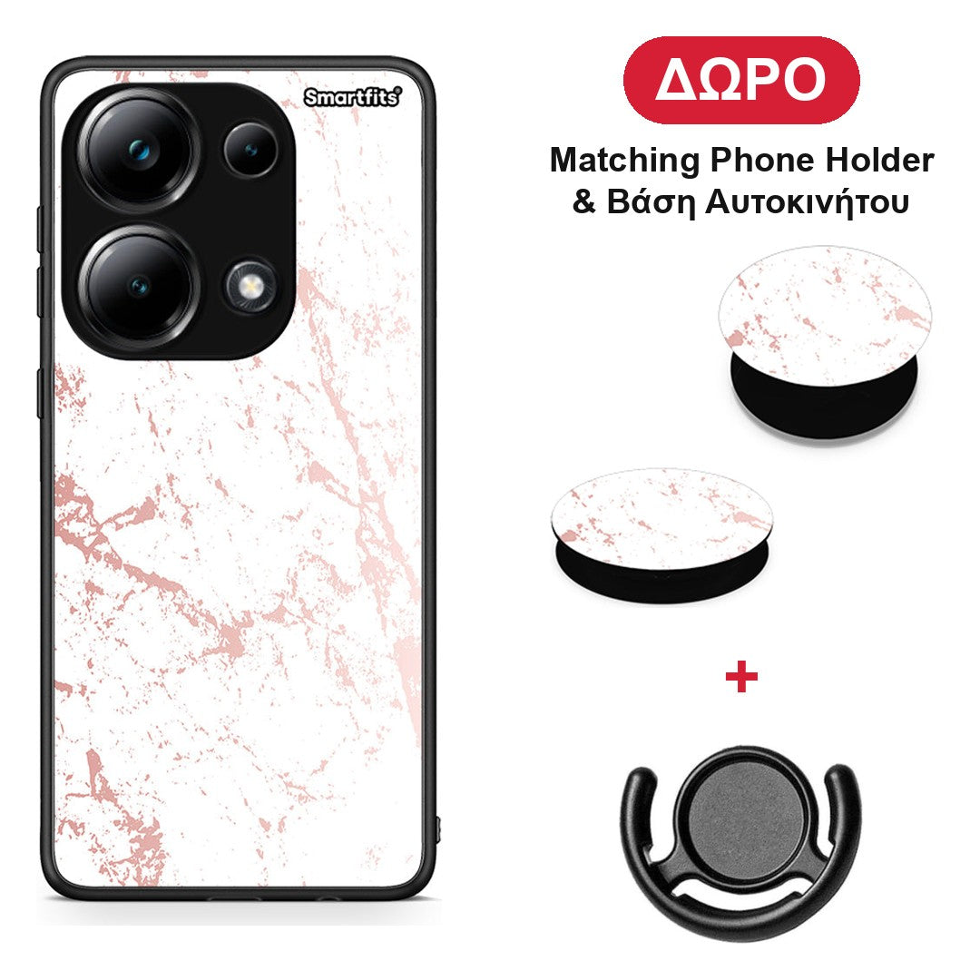 Marble Pink Splash - Xiaomi Poco M6 Pro θήκη + Δώρο Phone Holder & Βάση Αυτοκινήτου