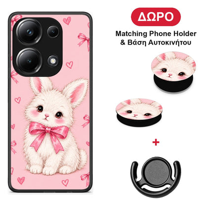 White Bunny and Pink Bows - Xiaomi Poco M6 Pro θήκη + Δώρο Phone Holder & Βάση Αυτοκινήτου