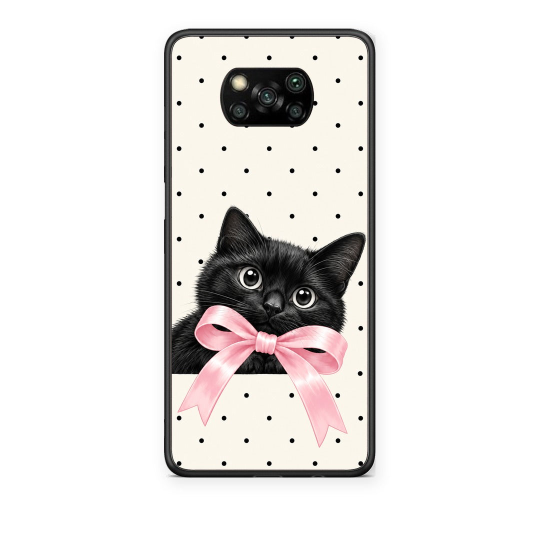 Θήκη Xiaomi Poco X3 / X3 Pro / X3 NFC Black Kitten Pink Bow and Polka Dots από τη Smartfits με σχέδιο στο πίσω μέρος και μαύρο περίβλημα | Xiaomi Poco X3 / X3 Pro / X3 NFC Black Kitten Pink Bow and Polka Dots case with colorful back and black bezels