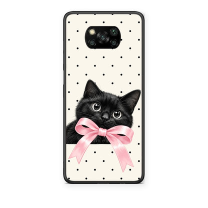Θήκη Xiaomi Poco X3 / X3 Pro / X3 NFC Black Kitten Pink Bow and Polka Dots από τη Smartfits με σχέδιο στο πίσω μέρος και μαύρο περίβλημα | Xiaomi Poco X3 / X3 Pro / X3 NFC Black Kitten Pink Bow and Polka Dots case with colorful back and black bezels