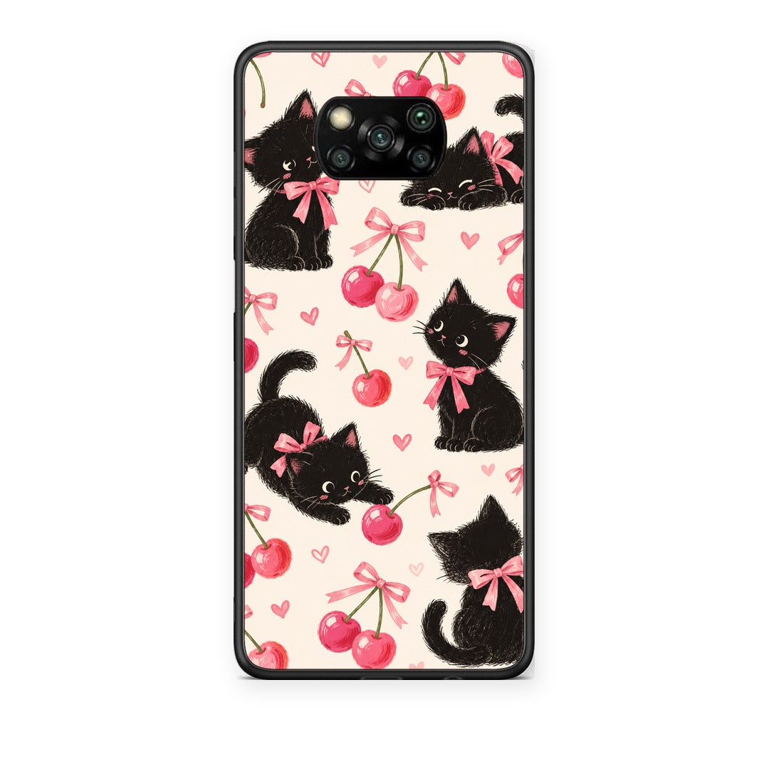 Θήκη Xiaomi Poco X3 / X3 Pro / X3 NFC Black Kittens and Cherries on Cream από τη Smartfits με σχέδιο στο πίσω μέρος και μαύρο περίβλημα | Xiaomi Poco X3 / X3 Pro / X3 NFC Black Kittens and Cherries on Cream case with colorful back and black bezels