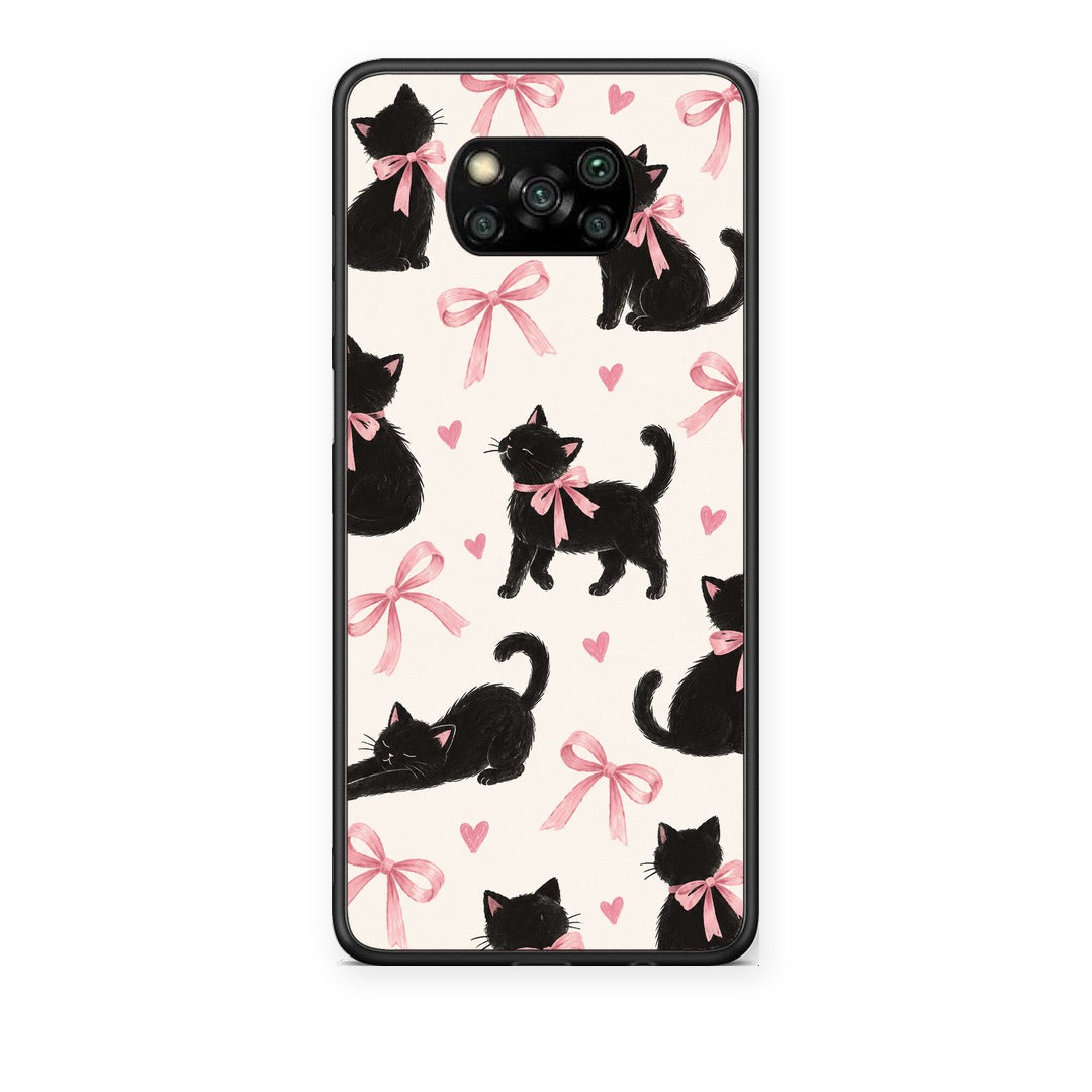 Θήκη Xiaomi Poco X3 / X3 Pro / X3 NFC Black Kittens and Pink Bows on Cream Large από τη Smartfits με σχέδιο στο πίσω μέρος και μαύρο περίβλημα | Xiaomi Poco X3 / X3 Pro / X3 NFC Black Kittens and Pink Bows on Cream Large case with colorful back and black bezels