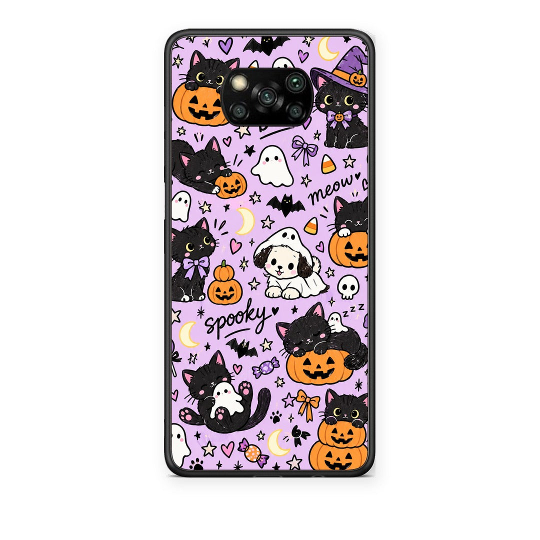 Θήκη Xiaomi Poco X3 / X3 Pro / X3 NFC Halloween Black Cats on Lilac από τη Smartfits με σχέδιο στο πίσω μέρος και μαύρο περίβλημα | Xiaomi Poco X3 / X3 Pro / X3 NFC Halloween Black Cats on Lilac case with colorful back and black bezels